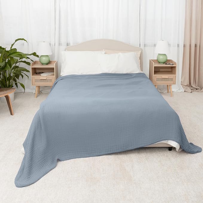 Comfy Cubs Adult Muslin Blanket 108x90” King Swaddle Blankets, Pacific Blue | 6 Layer Soft, Breathable & Lightweight Muslin Adult Blanket - Machine Washable & Designed in the US Bedding for All Seasons