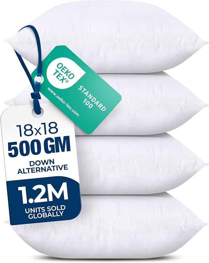 Utopia Bedding Throw Pillows, Decorative 18x18 Pillow Inserts, Set of 4 | Down alternative pillow insert with plush fluffy fill for beds sofas couches and chairs. Suitable for indoor outdoor use.