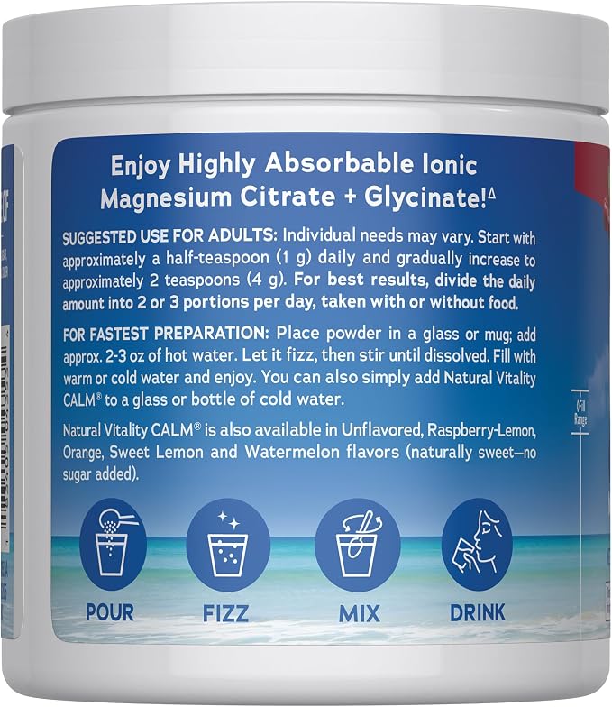Natural Vitality Calm, Magnesium Supplement, Anti-Stress Drink Mix Powder, Gluten Free, Vegan, & Non-GMO, Cherry, 8 oz