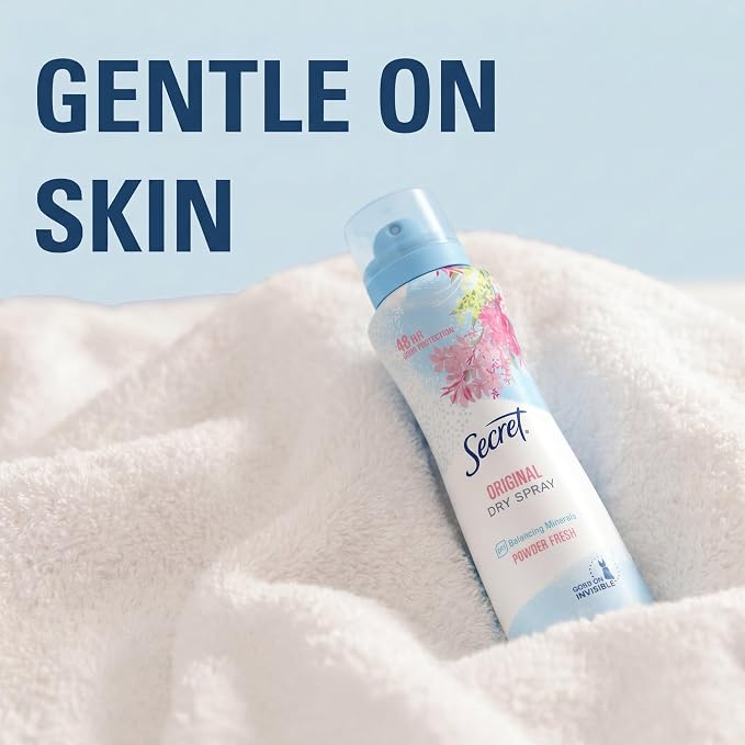 Secret Dry Spray Antiperspirant Deodorant for Women, 48hr Weightless Sweat & Odor Protection, Gentle on Skin, Powder Fresh Scent, 4.1 oz (Pack of 3)