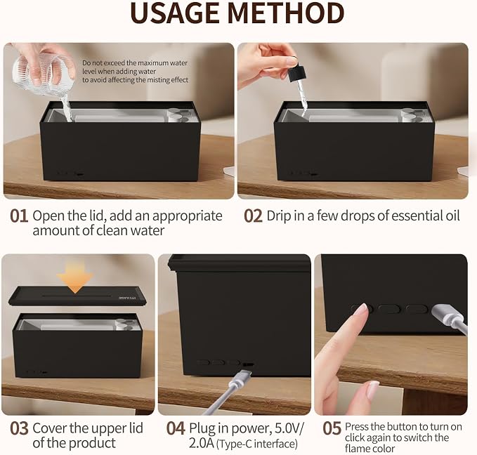 Fireplace Flame Essential Oil Diffuser, 280ml Aromatherapy Humidifier with Remote Control, 7 Color LED Lights, Ultrasonic Aroma Diffuser for Home Bedroom Office Yoga Spa, White