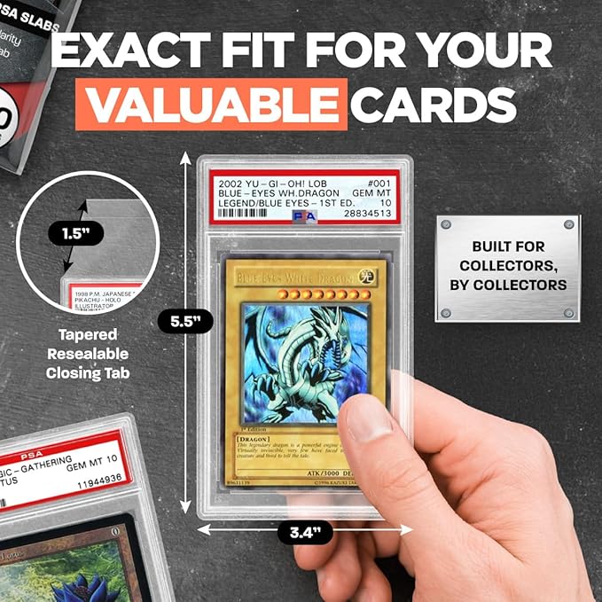 ONYX PSA Slab Sleeves - Graded Card Sleeves, PSA Perfect Fit Clear Cards Sleeves, Exact Fit Plastic Trading Bags, Cover Guard Saver Holder Sleeve Grading Baseball, Sports, MTG