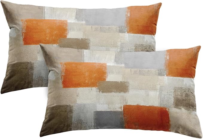 Emvency Throw Pillow Covers Set of 2, 12 x 20 Inch, Orange Beige and Grey | Modern Abstract Painting Outdoor Decorative Square Pillow Cases Couch Cushion Case for Couch Bed Sofa Living Room Home Decor
