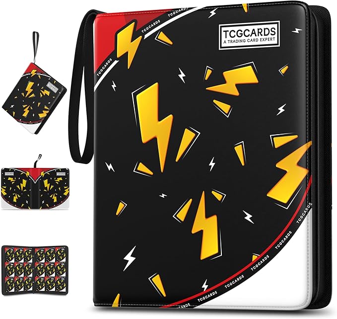 Trading Card Binder 9 Pocket,900 Pocket Card Collection Binder with 50 Removable Sleeves,PU Waterproof Top Card Book,3-Ring Zipper Collectible Trading Card Album for MTG/TCG/Card Holder Gift（Black）