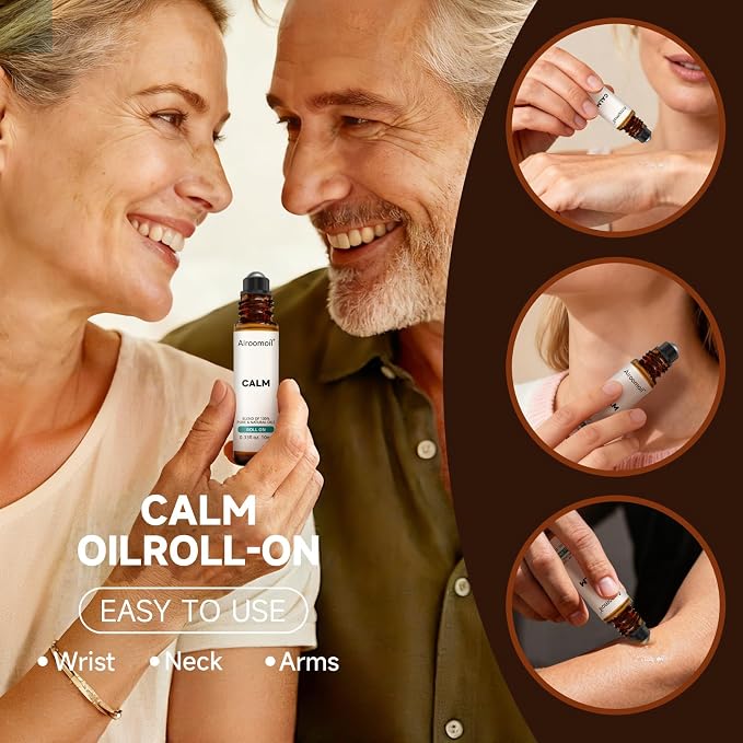 Calm Essential Oil Roll On, Pre-Diluted Portable, 0.33Fl Oz | Ready-to-Use, Gentle Floral-Citrus Aroma, for Skin, Aromatherapy Relief, Relax, Convenience, Self Care Gift for Women
