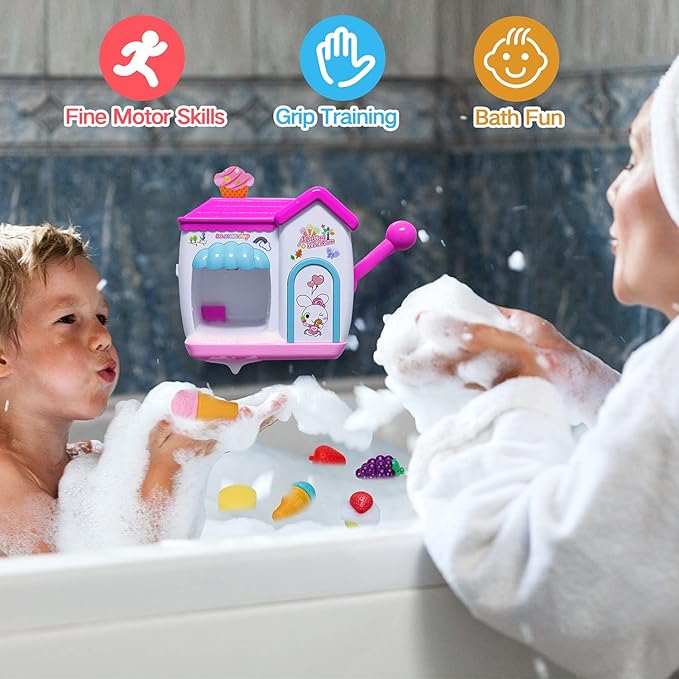 AugToy Bath Toys for Toddlers 3-5 Years, Ice Cream Foam Maker Bath Toys for Kids Ages 4-8, Bubble Pretend Cake Play Set Bathtub Toys Age 3 4 5 Year Old Girls Boys Valentines Birthday Gifts Idea