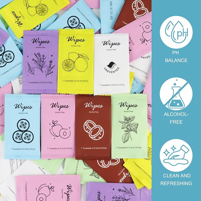 Individual Hand Wipes Wet Wipes Travel Size,Wet Wipes Individually Wrapped | 50PCS Bulk Cleansing Travel Size Wipes for Wedding Travel Restaurant Barbecue(Unscented)