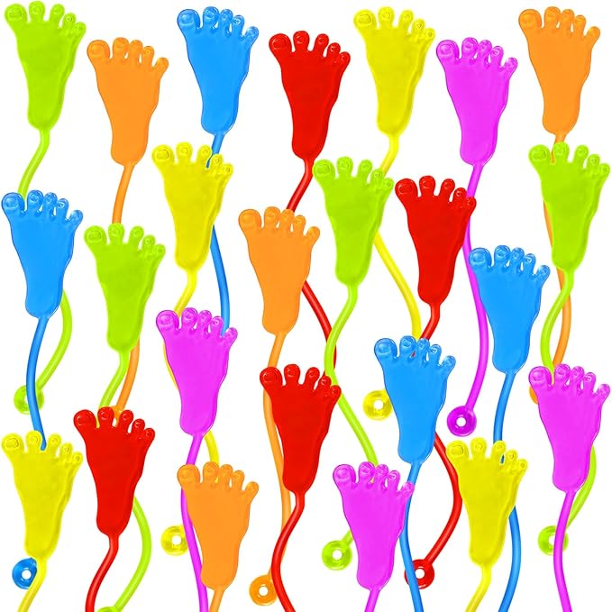 24PCS Stretchy Sticky Foot Toys for Kids, Rubbery Sticky Goodie Bag Stuffers Toys for Christmas Party Supplies, Colorful Sticky Hand for Boys Girls Classroom Prizes