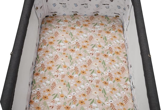 Stretchy Fitted Crib Sheets Set 2 Pack Portable Crib Mattress Topper for Baby Girl Boy,Ultra Soft Jersey Material, Orange & Floral