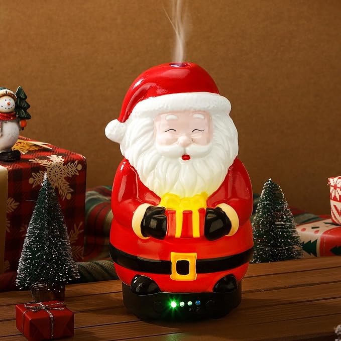 Glooglitter 120ml Retro Santa Claus Ceramic Santa Claus Diffuser Christmas Essential Oil Diffuser Gift Holiday Present for Essential Oil Small Aromatherapy Humidifier Warmer for Home Office Decor