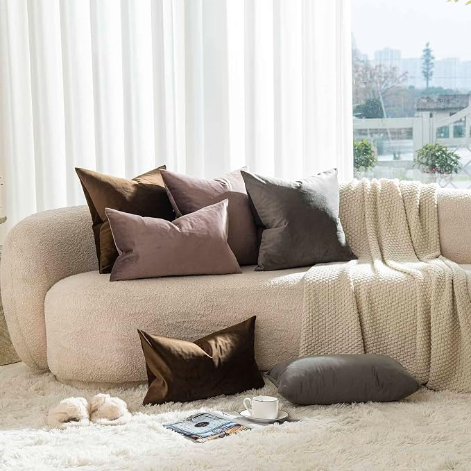 26x26 Throw Pillow Covers Decorative Velvet Couch Covers Set of 2,Ash | JUSPURBET Cozy Soft Pillowcases with Invisible Zipper for Modern Couch Sofa Bed Living Room Bedroom Home Decor