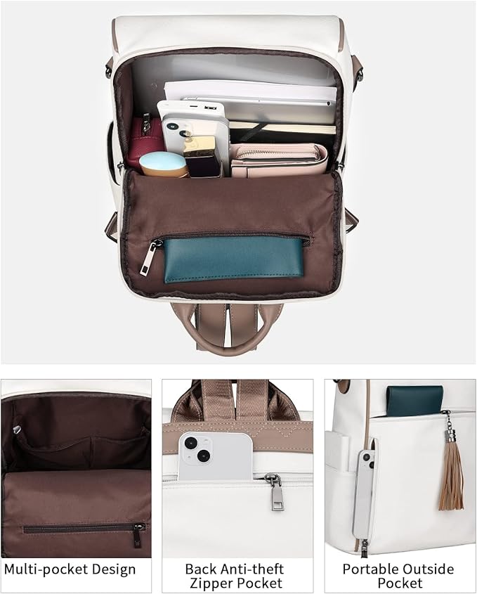 FADEON Leather Backpack Purse for Women Designer Travel Backpack Purses PU Fashion Ladies Shoulder Bag with Tassel