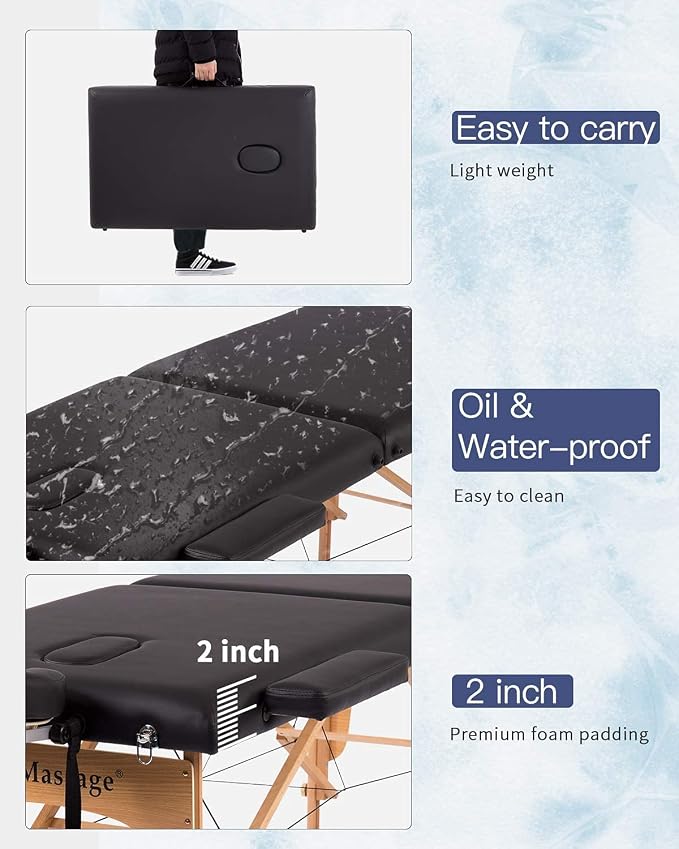 BestMassage Massage Bed Portable Massage Table 2 Folding Lash Bed Height Adjustable 28 Inch Wide Spa Table PU Leather with Non-Woven Bag for Spa Footmassage Facial CareSpa Tattoo
