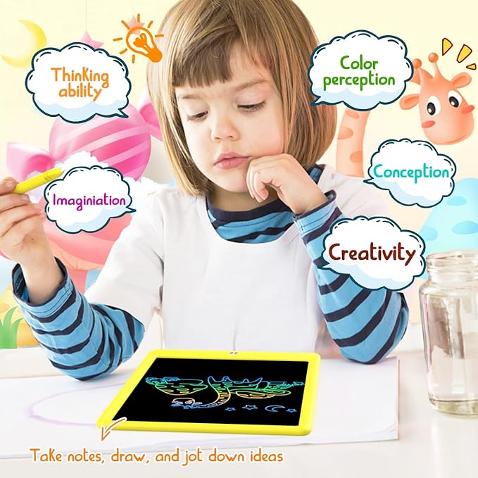 LCD Writing Tablet Doodle Board, Colorful Drawing Pad, Electronic Drawing Tablet, Drawing Pads,Travel Gifts for Kids Ages 3 4 5 6 7 8 Year Old Girls Boys (10.5 inch, Yellow+Yellow)