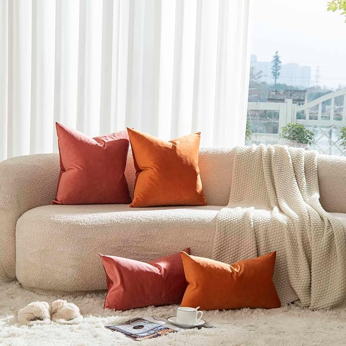 24x24 Velvet Throw Pillow Covers Set of 2 for Couch Bed,Burnt Orange | JUSPURBET Decorative Pillow Covers with Invisible Zipper for Modern Living Room Bedroom Home Decor Halloween