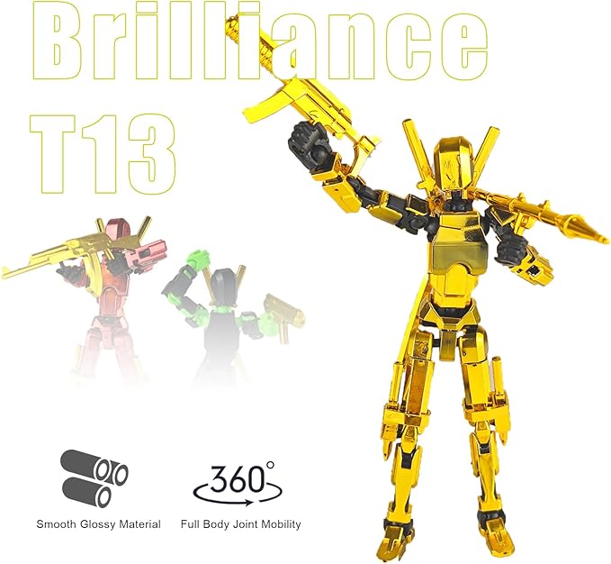 Assembly Completed T13 3D Printed Action Figures,Dummy 13 Robot 13 Movable N13 Action Figure, Lucky 13 Gift for Collectors Desktop Decorations for Game Lovers Toy(Metallic Color)