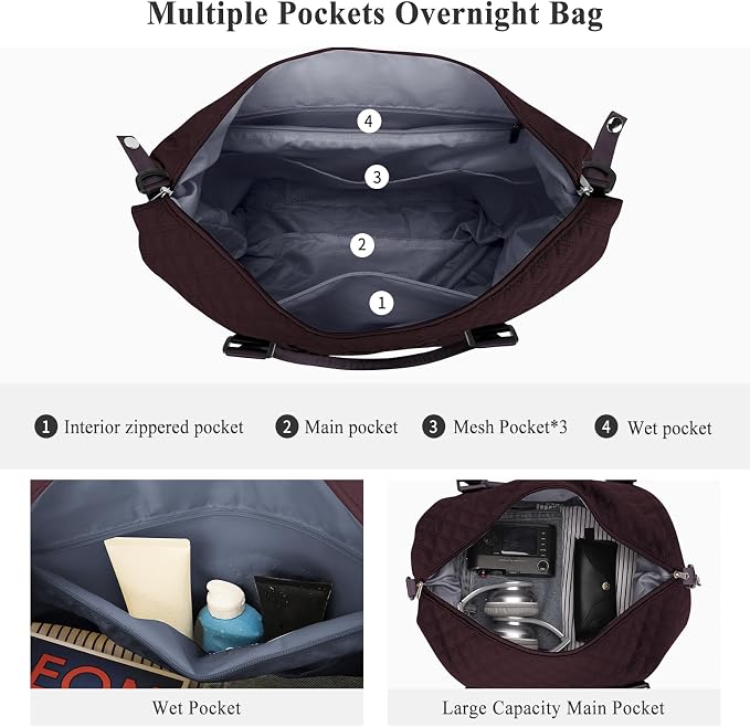 Travel Duffel Bag, Carry On Overnight Weekender Bags for Women | Travel Bag with Wet Pocket & Trolley Sleeve, For Spirit Airlines 18x14x8 Personal Item Bag