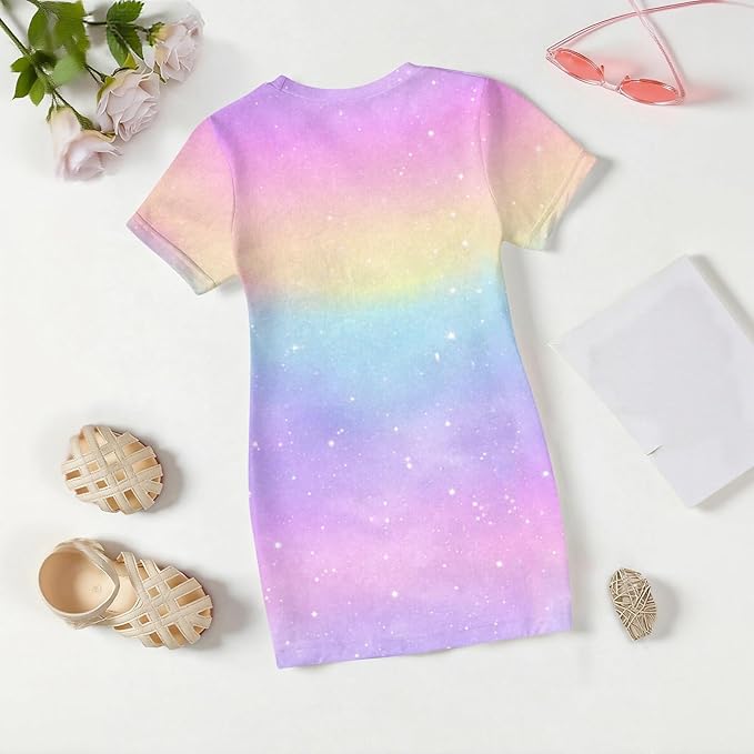 Girl's Anime K-POP Graphic Long Dress T-Shirt - Casual Loose Fit Short Sleeve Top