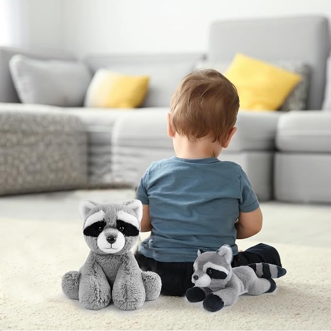 2 Pcs Raccoon Stuffed Animal Toys Set,8 INCH Soft and Plush Stuffed Animals for Girls Realistic Animals Gifts, Cute Soft Raccoon Animal Boys and Girls Toy for Toddlers