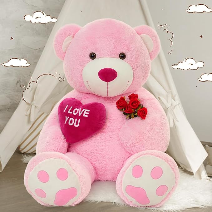 MaoGoLan Giant Teddy Bear 5ft - I Love You Red Heart Big Pink Stuffed Animal - Jumbo Valentines Teddy for Girlfriend, Boyfriend, Wife, Lover - Anniversary, Birthday