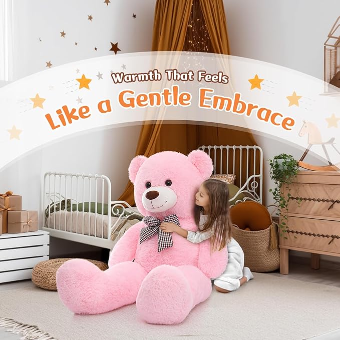 MorisMos Bow Tie Giant Teddy Bear 4 Feet, 47inch Classic Stuffed Animals Plush, Daughter Girlfriend Birthday Gift, Party Fover, Pink