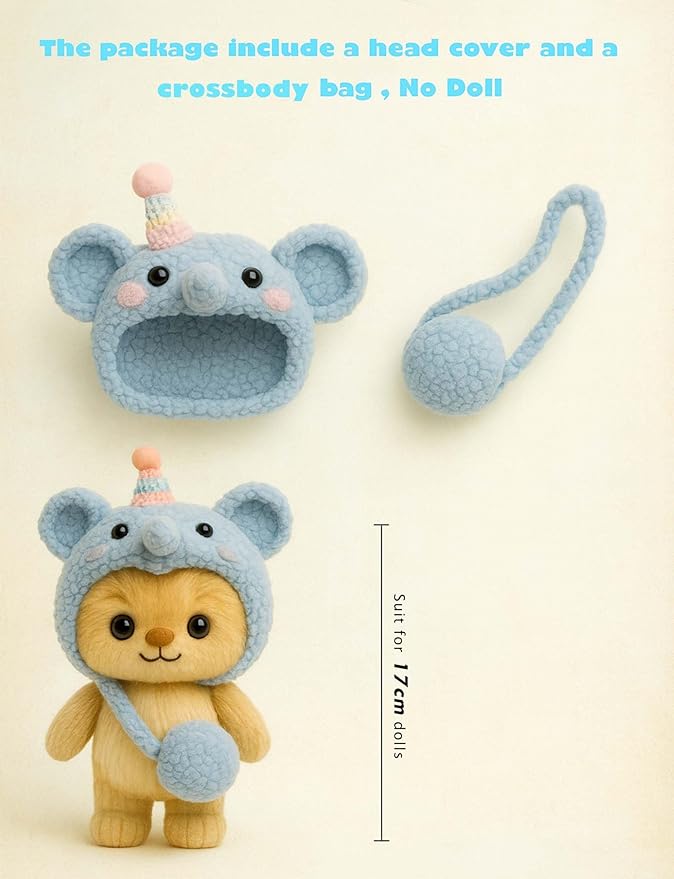 17cm Doll Clothes Outfit (No Doll), Stylish Cute Plush Doll Clothes with Designer Accessories, Clothes for 17cm Dolls, Blue Elephant Style