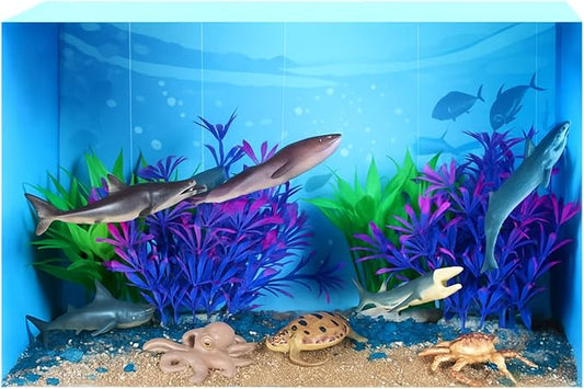 23 Pcs Ocean Diorama Kit Under The Sea Animal Figure Toys Realistic Ocean Animal Figurines Toy Including Shark, Whale, Corals Artificial Coral Seagrass with a Gift Box for Birthday Party Decorations