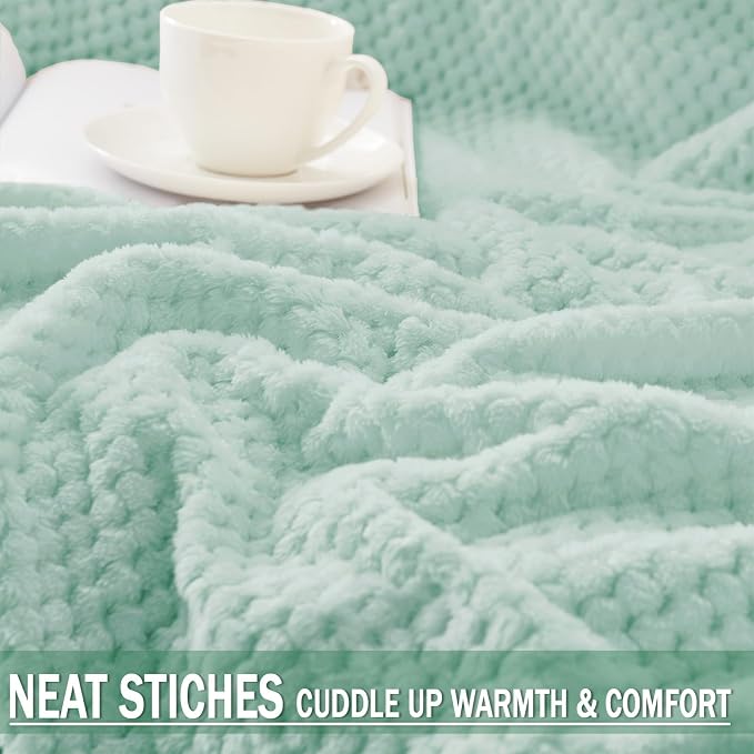 Exclusivo Mezcla Large Waffle Fleece Throw Blanket for Couch, Mint Green | Lightweight Soft Blanket for Sofa, Bed, Living Room, Plush Fluffy Throw for Home Decor, Travel, All Season, 50x70 Inches