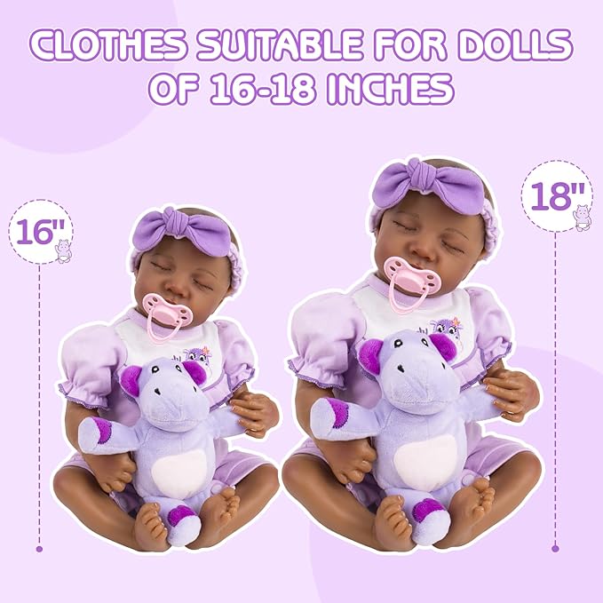 Aori 8 Pcs Reborn Baby Dolls Clothes with Bassinet for 16-18 Inch Reborn Doll, Purple Carrier Bed and Baby Doll Clothes Accessories fit Newborn Girl
