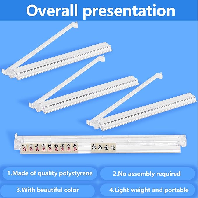 4 PCS Mahjong All-in-One Tile Rack & Pusher,Clear Majiang Tile Racks,Modern Mahjong Racks with Built-in Pushers