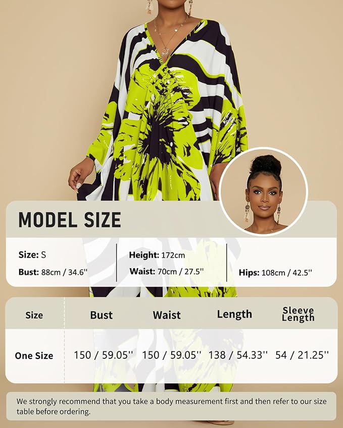 Bsubseach Kaftan Dresses for Women Floral Print Plus Size Beach Cover Up | Lightweight V Neck Loose Fit Boho Dress, Batwing Sleeve Side Slit, Moo Moos for Women Home Loungwear Cruise Resort Wear