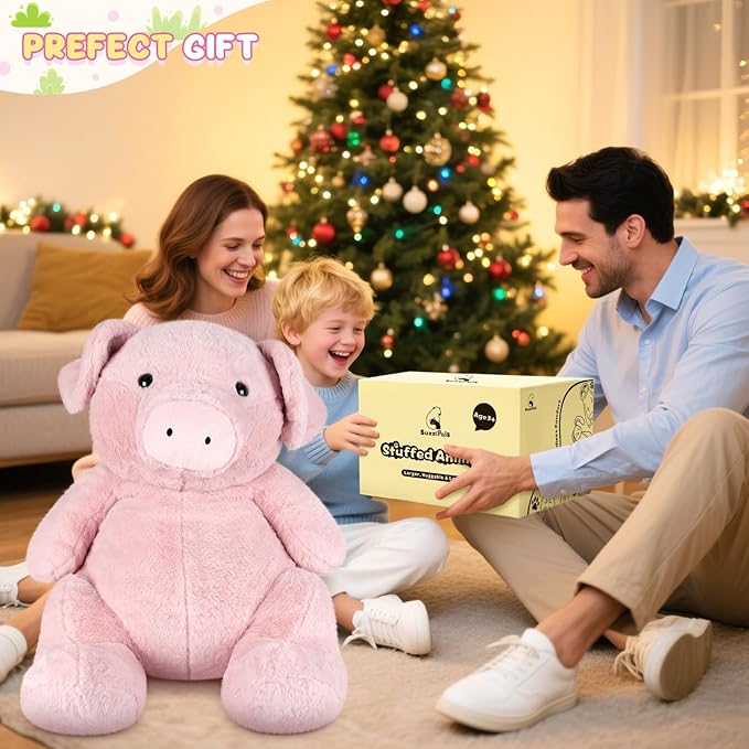 Giant Pink Pig Stuffed Animal 30", Jumbo Soft Giant Stuffed Animal, Big Pigs Cute Plush Toys Hugging Pillow for Stress Relief & Sleep Aid, Huge Cuddly Pig Plush Gift for Kids Adults