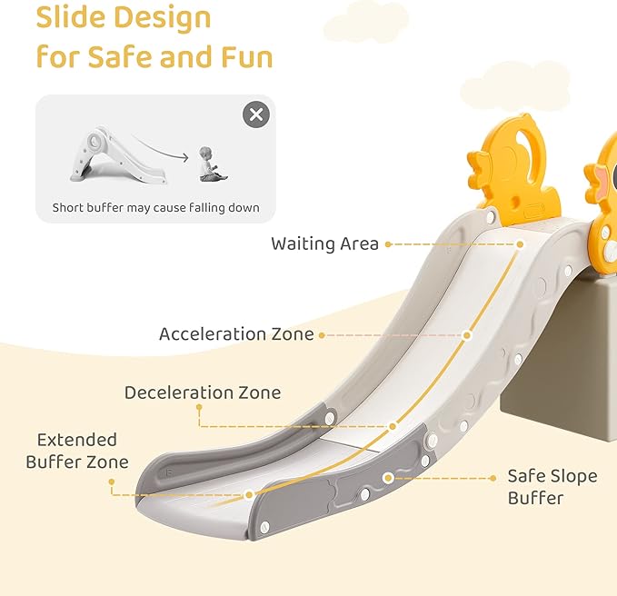 Indoor Kids Baby Couch Slide for Toddler 1-3, Sofa Slide Add-on Attachment for Bed Nugget Playgrounds, with Secure Base Guardrail, Gentle Slope Extended Buffer Zone, Fun Duck Design, Yellow