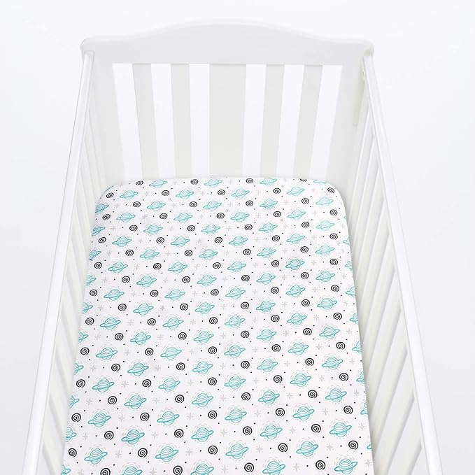 Pack and Play Sheets, 2 Pack Mini Crib Sheets, Stretchy Playard Fitted Sheet, Compatible with Graco Pack n Play, Soft and Breathable Material, Planet & Flower