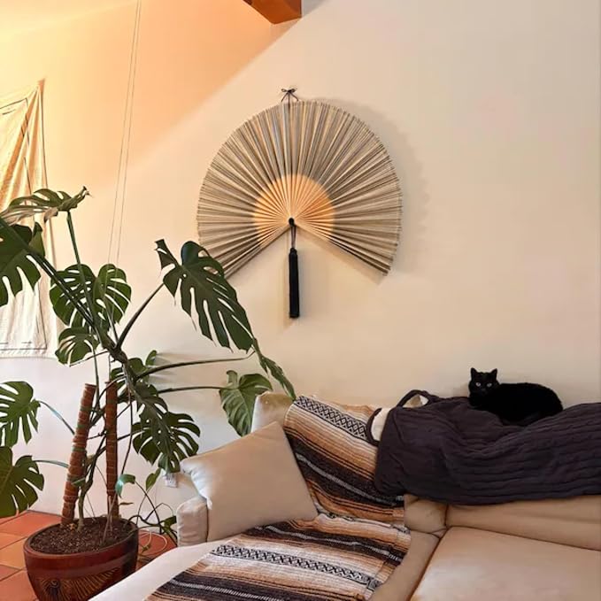 ChumDecor Bamboo Fan Wall Decor, Japanese Wall Fan Decoration, Gray 31 in | Cute Decorative Oriental and Asian Style Hanging Piece for Above the Bed Headboard Nightstand or Small Living Room