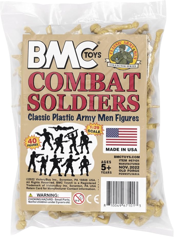 BMC Classic Tan Plastic Army Men - 40pc WW2 Soldier Figures - Made in USA