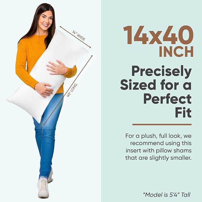 Pillowflex Synthetic Down Pillow Insert 14x40 in - Karate Chop Pillow | Large Rectangle Sham Form, Plush Polyester Cotton Blend, Cloud-Like Comfort, Clump-Resistant Fill, Smooth Elegant Finish