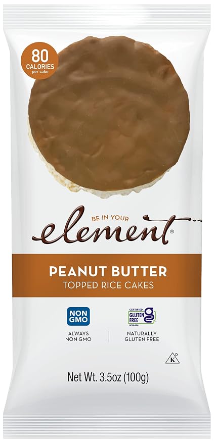 Element Snacks - Peanut Butter Rice Cakes (Pack of 8), All-Natural Rice, Healthy Snacks for Kids or Adults, Non GMO, Certified Gluten-Free and Kosher