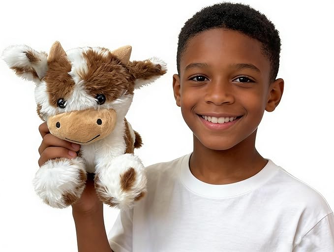 Cute Cow Plush Stuffed Animal Doll Toy 10 inch for Girls Boys One Pieces（Each one has a Different Pattern） (Cow pa bd Brown