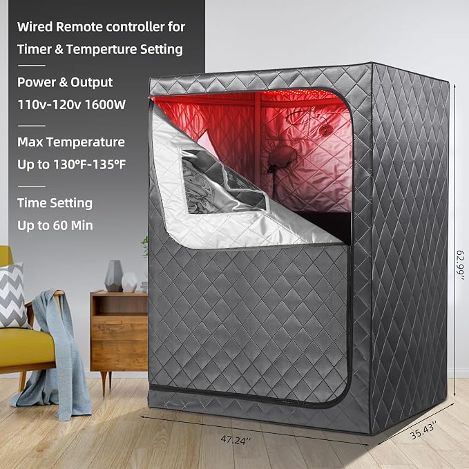 Full Body Portable Personal Infrared Saunas for Home, 2 Person Sauna Tent, at Home Sauna, Portable Infrared Sauna Two-Person Sauna Tent with 2 Foldable Chairs, Remote Control