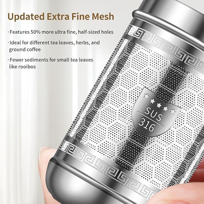 2 Pack Tea Infuser with Drip Tray, Extra Fine Mesh Tea Infusers for Loose Tea, 316 Stainless Steel Tea Strainer with Extended Chain Hook, Tea Steeper (2 Pack - Large)