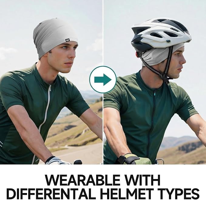 QINGLONGLIN Cooling Skull Cap Sweat Wicking Breathable for Men Women 3 Pack | Lightweight Quick Dry Beanie & Helmet Liner, Stretch Non-Slip Fit Under Hard Hat, Construction Gym Cycling Running Workout