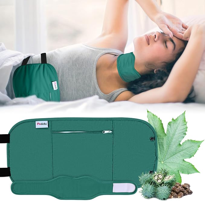 2 Pcs Castor Oil Pack Wrap, Castor Oil Compress for Liver Detox, Insomnia, Constipation Green
