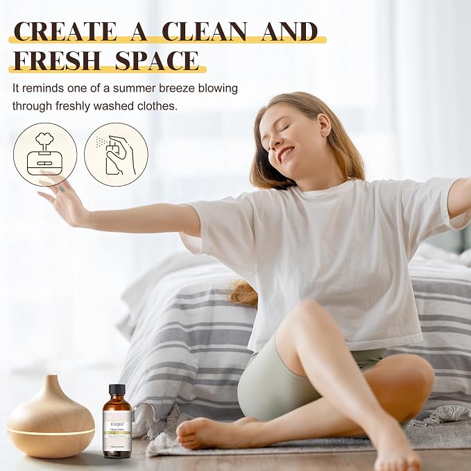 EUQEE Clean Cotton Fragrance Oil 2.02 Fl oz/ 60ml | Oil for Diffuser, Candle Making, DIY Soap with Glass Dropper