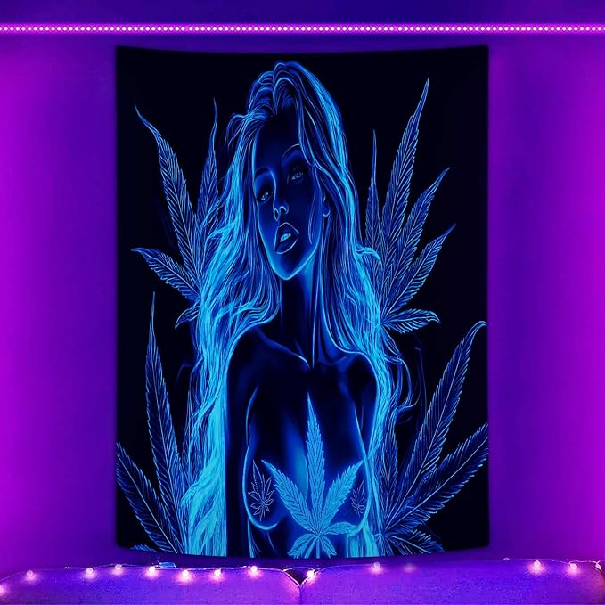 Bcsewcg Blacklight Tapestry, Women Sexy Blue Tapestry, Blacklight Art Tapestry Wall Hanging, Uv Glow in the Dark Hot Girl Poster for Adults Room Bedroom Dorm Wall Decor