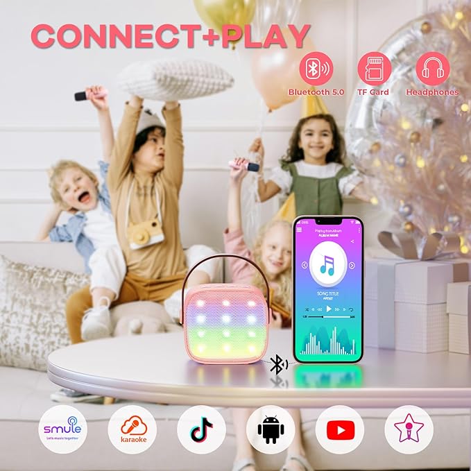 Karaoke Machine for Kids Adults, Bluetooth Mini Speaker with 2 Wireless Microphones, 2026 TOP Birthday Gifts Toys for Girls Ages 3, 4, 5, 6, 7, 8, 9, 10, 12+ Years Old Toddler Family (Lightpink)