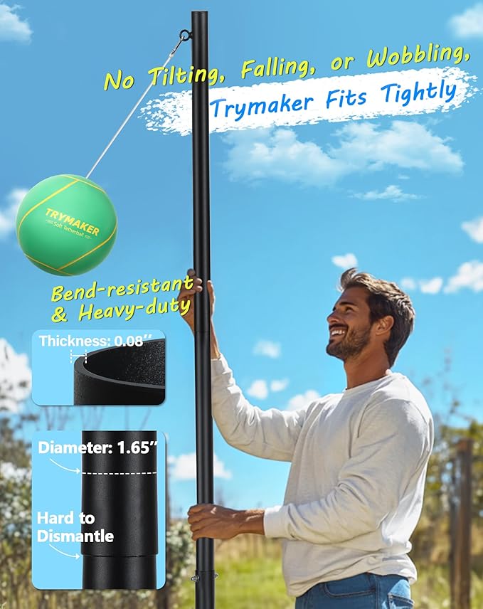 Tetherball Set, Tether Balls and Rope Set with Pole 10.43ft Height Heavy Duty, Tetherball Equipment Kit for Backyard Outdoors(No Base Included)