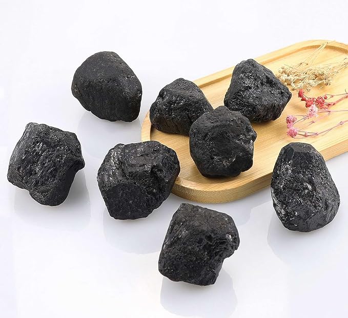 LAIDANLA Black Tourmaline 2" Natural Rough Stones Crystal Large Raw Crystals Bulk Healing Cuarzo Gemstones for Reiki Healing Tumbling Fountain Rocks Wire Wrapping Decoration 4PCS 0.55lb