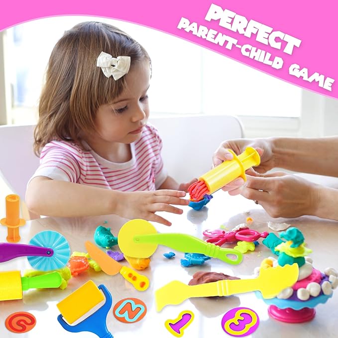 Playdough Tools Set, 58 Pcs Play Dough Sets for Kids Ages 4-8, Creative Play Dough Accessories with Clay Cutters, Roller, Molds, Safety Scissors, Educational Toys for Boys Girls
