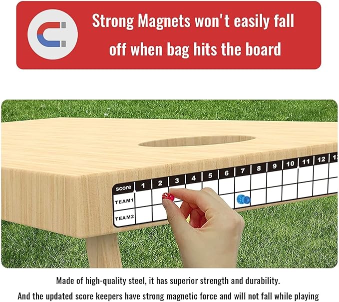 Cornhole Scoreboard 4 Pack, Metal Decal with Magnetic Score Keepers for Corn Hole Boards, Cornhole Rules Sign with Score, Scoreboard for Cornhole Game Keep Track of The Score
